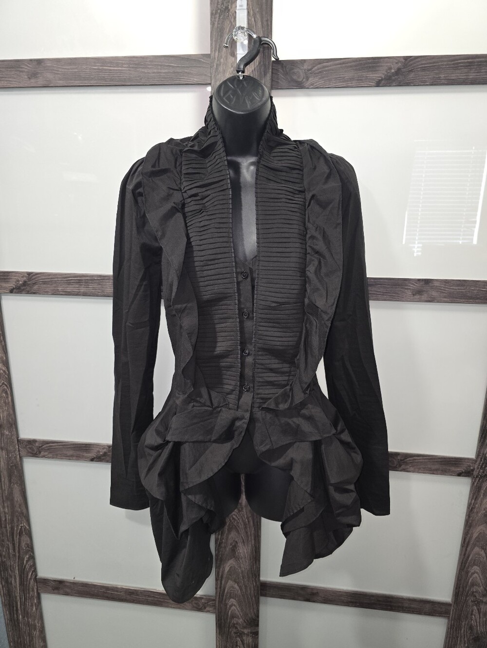 Double Zero Victorian Goth Steampunk Bustle Tailcoat Ruffle Blouse Shirt Sz M